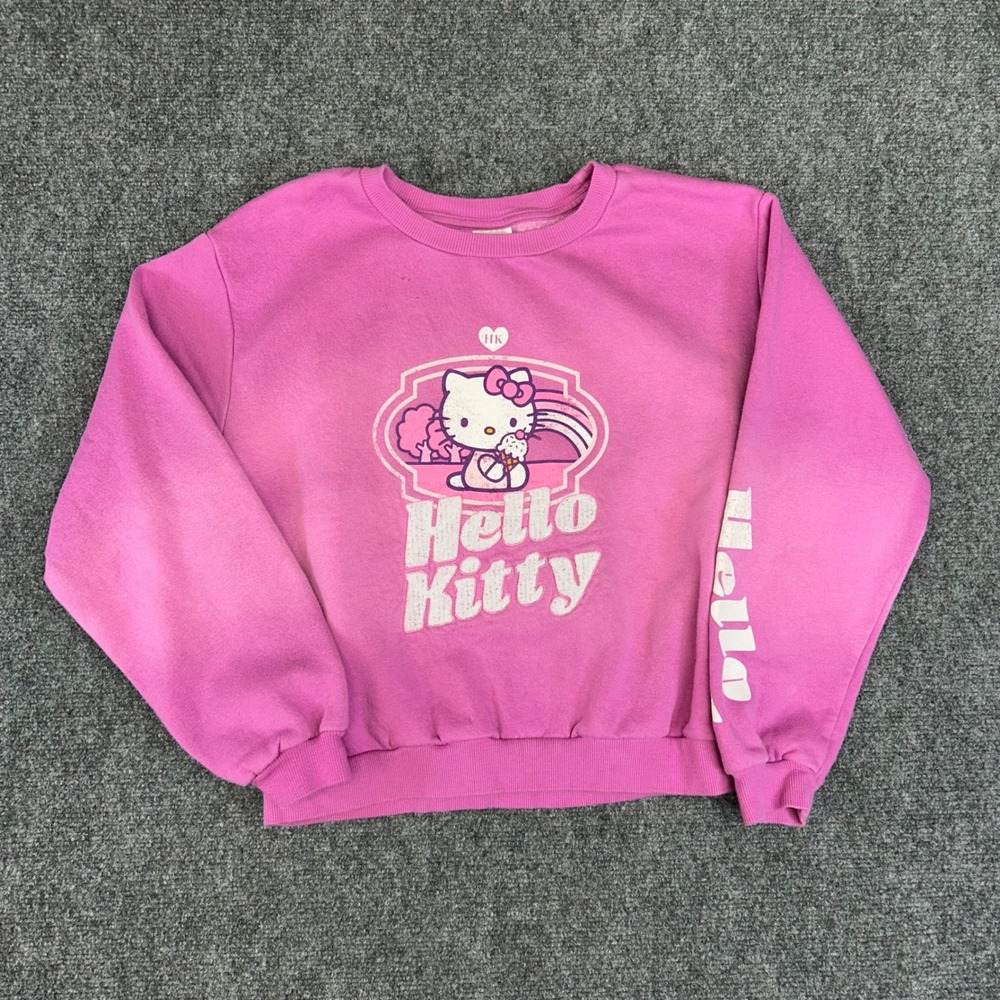 Hello Kitty Pink Graphic Crewneck Sweatshirt Girls XL 14/16 Sanrio Ice Cream